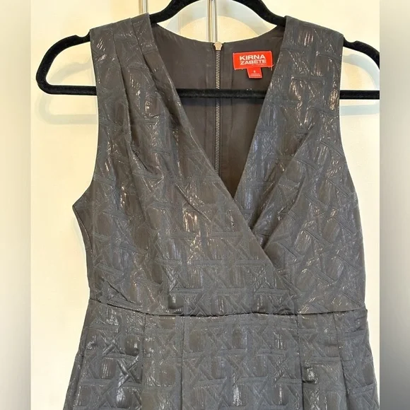 Kirna Zabete Sleeveless Metallic Jacquard Dress in black/ navy. V-neck, pockets. - Picture 2 of 8